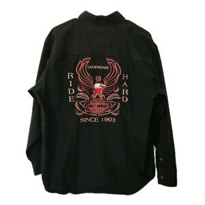 Harley-Davidson Embroidered Eagle "Ride Hard" Shirt Men's Large Vintage 2005